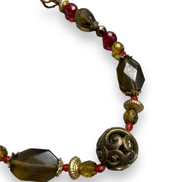 Gold and Burgundy Necklace and Bracelet Set - Picture 4 of 6